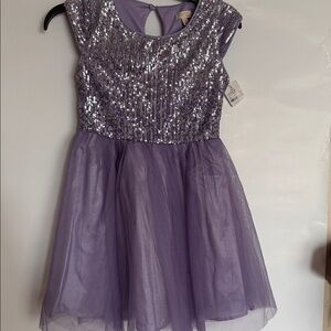 Purple Sequin Kids Casual Dress